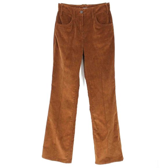 PRADA Corduroy Pants Brown High Rise Flare Leg Trousers size 36 Small Milano NEW - Picture 2 of 8